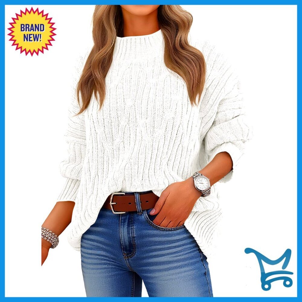 Oversized Cable Knit Mock Neck Sweater Thick Warm Tunic Pullover Fall Winter